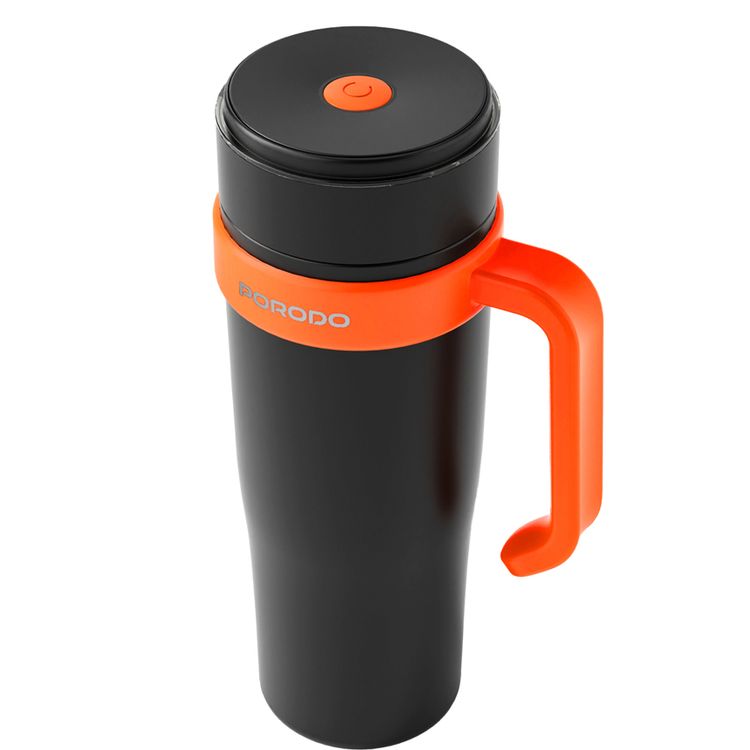 Porodo Lifestyle 6-Blade Portable Blender & Insulated Mug with 900mL Capacity, 18000 RPM Motor Speed, 70W Rated Power, 304 Food-Grade Stainless Steel Material, Keeps Hot & Cold for up to 6 Hours, 2x 1500mAh Battery Capacity, USB-C Charging Interface, Spill-free Lid Design - Black / Orange