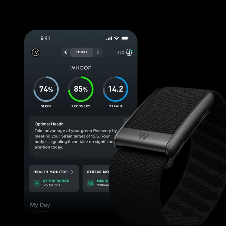 WHOOP Peak Wearable Activity Tracker with 12-Month Membership, Over 14 Days of Battery Life, SuperKnit Luxe Band, Wireless Charging, IP68 Waterproof - Obsidian