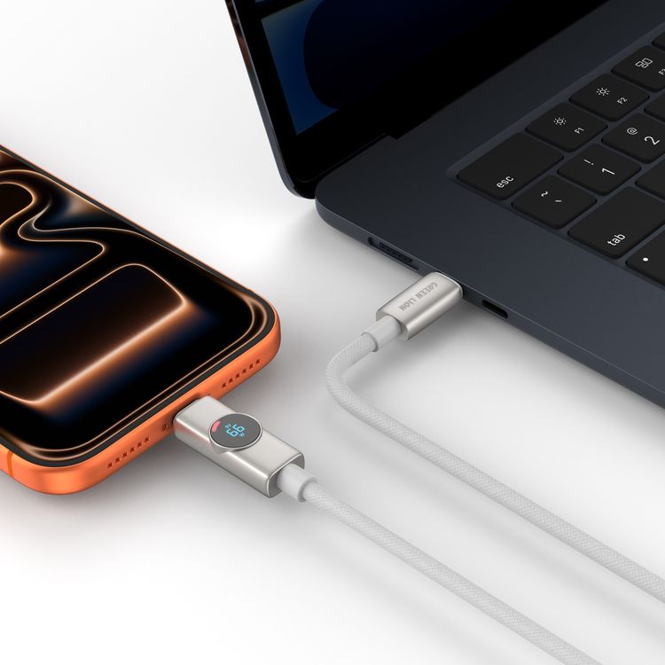 Green Lion Volt Display Nylon Braided 1m USB-C to USB-C Cable, PD 100W, Laptop Compatible, Digital Display, Nylon Braided, Charge & Sync, Secure & Safe, Zinc Alloy + Nylon Material - Titanium