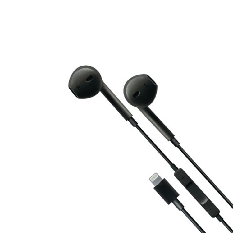 Porodo Soundtec Stereo Wired Earphones with 1.2m Lightning Cable Length, 3 Button Control, High-clarity Microphone, High Sound Quality and Deep Bass, Answer & Close Call - Black