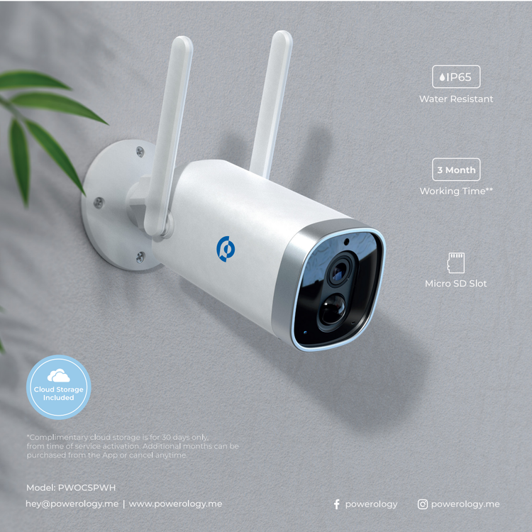 Powerology Wireless Outdoor Camera with Solar Panel - White