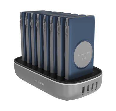 Powerology 8 in 1 Wireless Power Bank Station 10000mAh with Built-In Cable ( Lightning & Type-C ) PD 20W - Blue - 10000 mAh