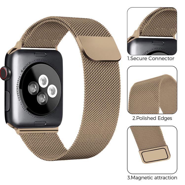 AhaStyle Magnetic Stainless Steel Milanese Mesh Loop Strap for Smartwatch - Lightweight Design - Replacement Wrist Band Strap Compatible for Apple Watch 42 / 44mm - Titanium Gold