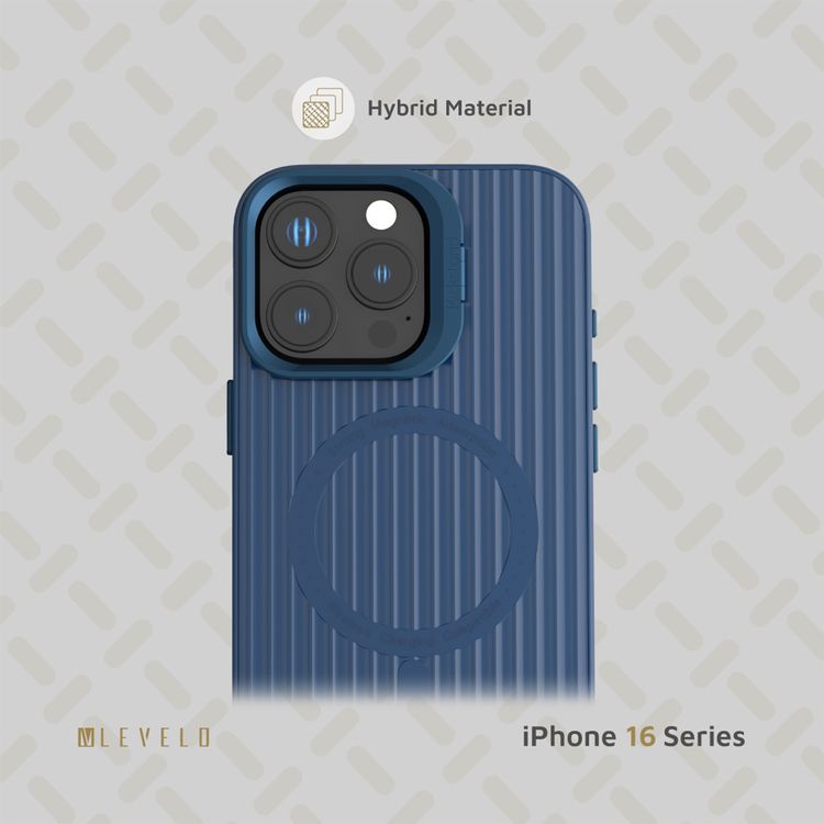 Levelo Livia Case for iPhone 16 Pro with MagSafe Compatibility, Impact-Resistant Corners, Built-in Kickstand, TPU with Silicone Surface, Metal Camera Ring - Blue