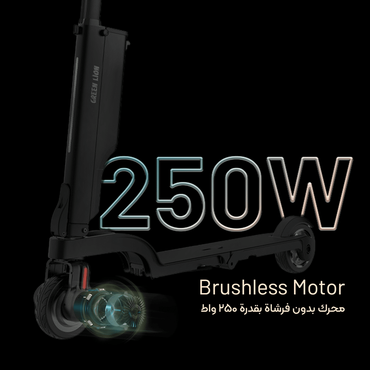 Green Lion GBK-Compact E-Scooter with 100kg Maximum Load Capacity, LED Digital Display, Electronic & Pedal Brakes, 25km/h Maximum Speed, Cruise Control - Black