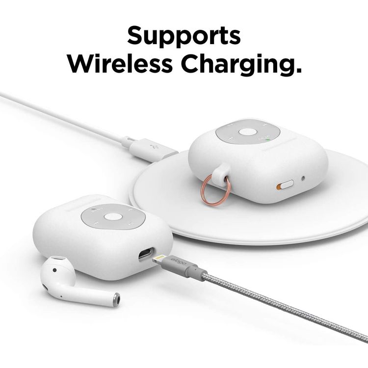 Elago AW6 Hang Case Designed with Anti-Lost Carabiner Compatible for Apple AirPods  1 & 2 Generation, Classic Music Player Design, Supports Wireless Charging, Scratch Resistant