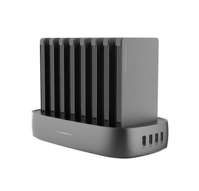 Powerology 8-in-1 Power Bank Station 8000mAh With Built-in Cable, Portable Power Bank and 1 Rapid Recharging Station Compatible iPhone Devices, Type C Charging Ports - Black