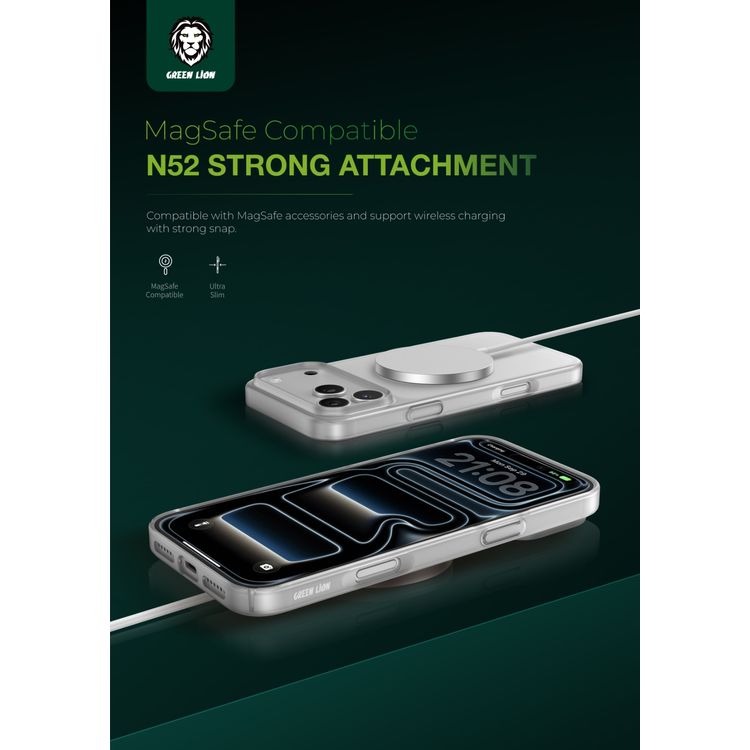 Green Lion Delgado Matte MagSafe Case for iPhone 17 Pro, Drop Protection, Anti-Fingerprint, Comfortable Grip, Anti-Scratch, Camera Protection - Clear