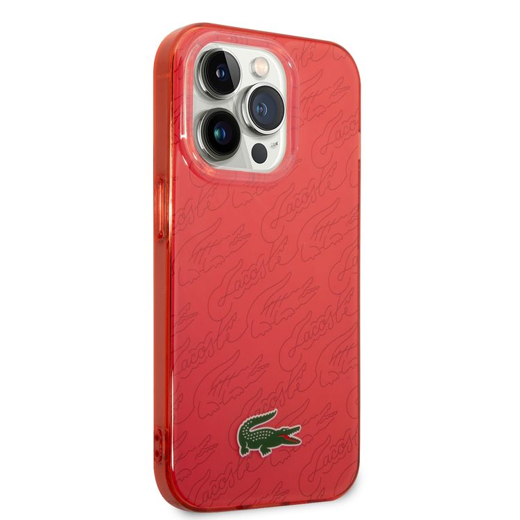 Lacoste Hard Case IML Double Layer & Dyed Bumper Signature Pattern - iPhone 14 Pro - Red