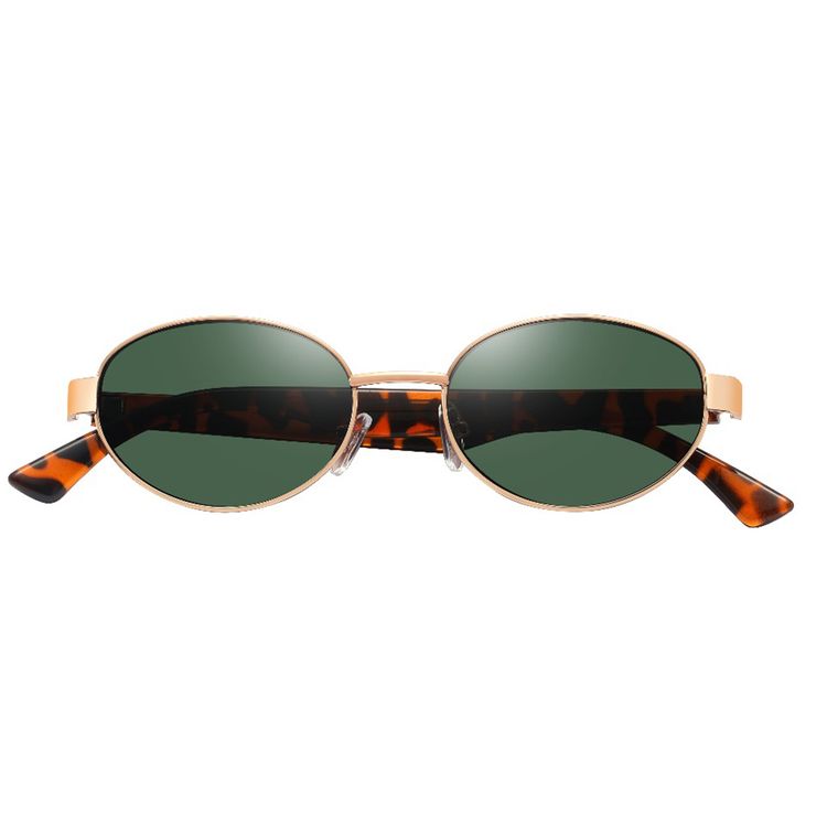 نظارات شمسية من جرين ليون أوريانت مزودة بحماية UV400، عرض العدسة 52 مم، إطار ملائم بشكل مريح، وضوح بصري، عرض الجسر 18 مم، عرض الذراع 145 مم، وسادات أنف من السيليكون، إطار بيضاوي رجعي - ذهبي