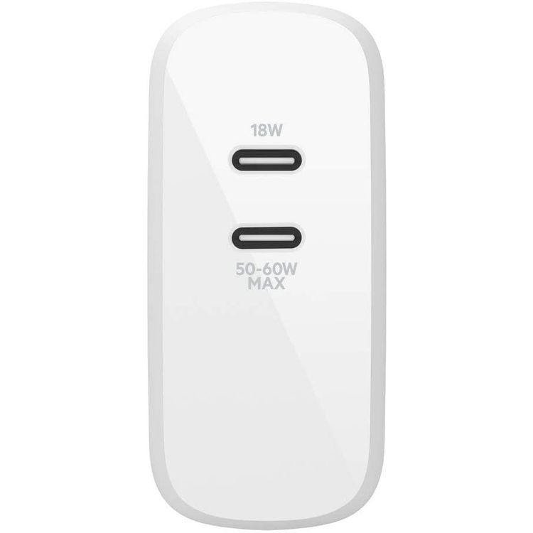 Dual USB-C Charger Belkin WCH003vfwh Dual USB-C GaN Wall Charger 63W - White