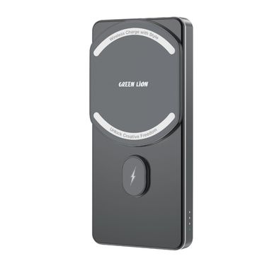 Green Lion 5000mAh Milton Powerbank with Pure Cobalt Battery, 15W Wireless Charging, Strong Magnetic, Smart Chip - Black