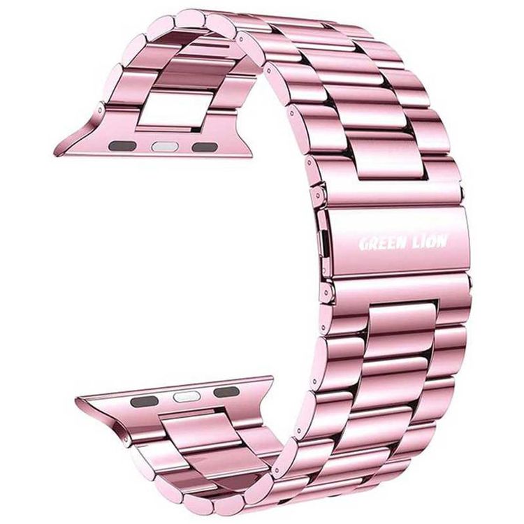 Green Lion Link Stainless Steel Strap for Apple Watch 42/44/45/49mm, Double Button Folding Clasp, Lightweight & Easy to Install, Comfortable to Wear, Waterproof - Rose Gold