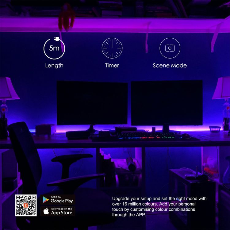 Porodo Brite Smart LED Light Strip 5M/48W-Multi Color