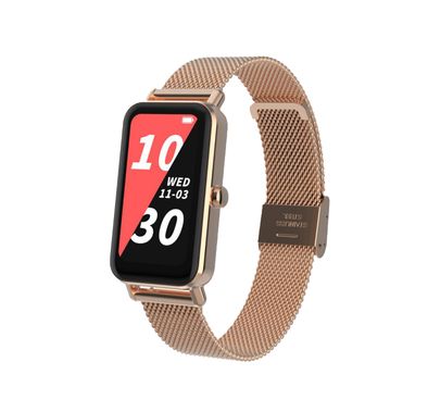 ساعة اللياقة البدنية جرين لايون فيت ترك بشاشة لمس كاملة TFT بقياس 1.47 بوصة، دقة 320x172، بذاكرة RAM/ROM/SPI Flash بقدرة 192KB/256KB/64MB، وبطارية بسعة 160mAh تتيح زمن استعداد يصل إلى 12 يوماً - ذهبي