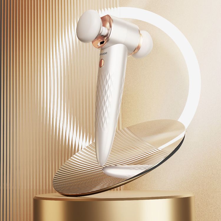 Porodo Magnetic Dual-Head Electric Beauty Blender with 3 Puffs, Up to 8 Hours Working Time, 5W Rated Power, USB-C Charging Port, Natural Airbrush Finish, 3 Speed Levels, 500mAh Battery - Beige