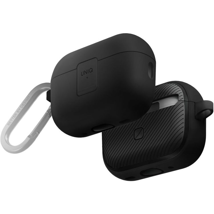 UNIQ Clyde Airpods Pro 2nd Gen Case, Hybrid Dual Layer Design, Premium Aluminum Carabiner, Wired and Wireless Charging - Charcoal