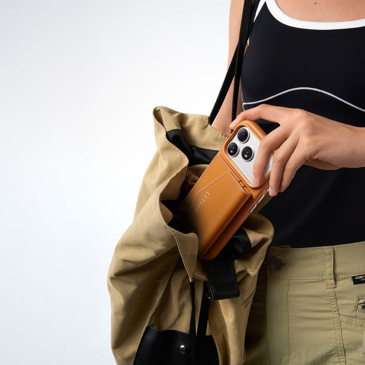 Levelo Vertex PU Leather Wallet Case for iPhone 17 Pro Max, Shock-Resistant Bumper, Raised Bezels for Camera & Screen, MagSafe Compatible, Drop-Tested, Full-Wrap Leather Build, Detachable Magnetic Wallet - Orange