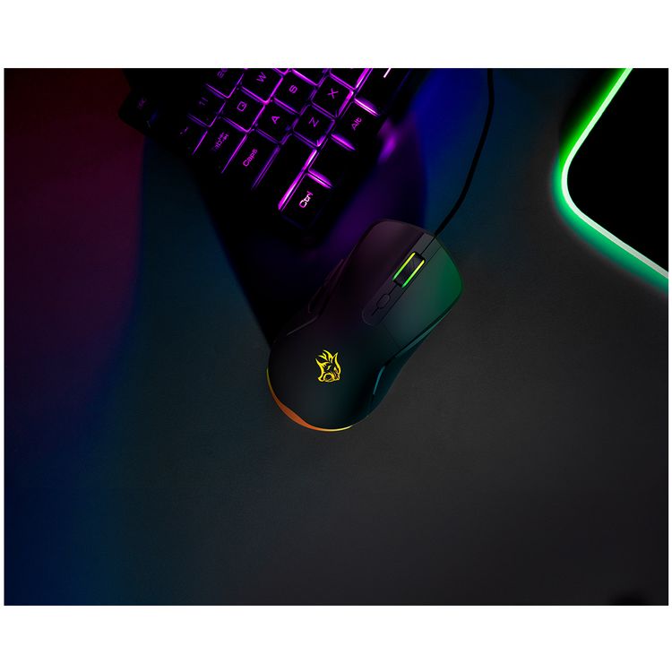 Porodo Gaming Wired Mouse with RGB Light, 7200 DPI, 3 Million Clicks Switch Life-time, 6 Programmable Buttons, 1.5m Braided Cable, 125Hz Polling Rate, Instant 725F Chip - Black