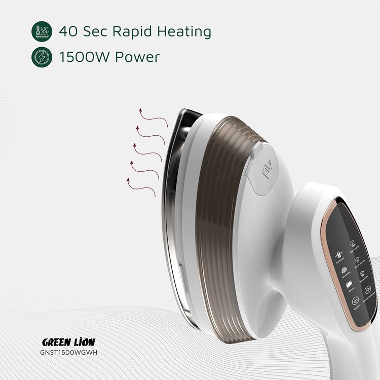 Green Lion Steam Glide Garment Steamer with Touchscreen Display, Dry Ironing & Steam Functions, 1500W Rated Power, 120mL Water Tank Capacity, 90° Rotatable Handle - White