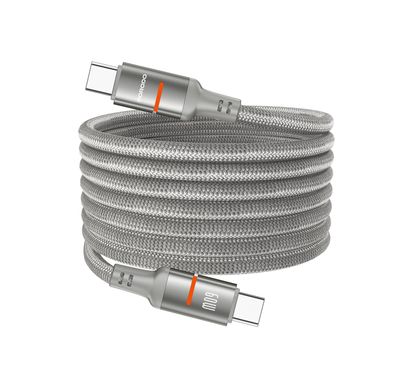 Porodo Type-C to Type-C Magnetic Braided Cable with 30W Power Delivery, 1.2m Cable Length, More than 15,000 Bends Lifespan, Tangle-Free Design - Gray
