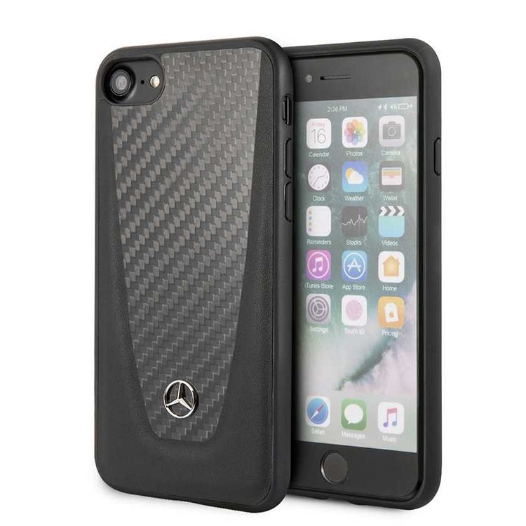 Mercedes-Benz Leather Hard Case with Carbon Fiber for iPhone SE 2 - Black