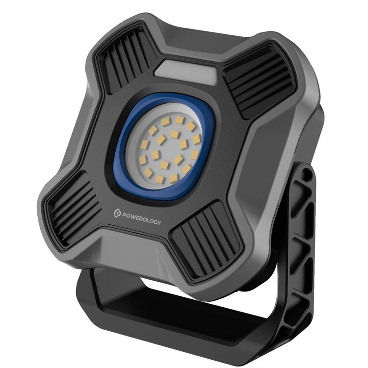 Powerology Brillite 3600mAh Work Light with 360° Rotatable Stand, 3600mAh Battery, Aluminum Alloy & ABS Material, 2000 Lumens Brightness, Dual Hooks & Tripod Mount, Dual Light Modes, USB-C Charging Port, Up to 20 Hours Working Time - Black