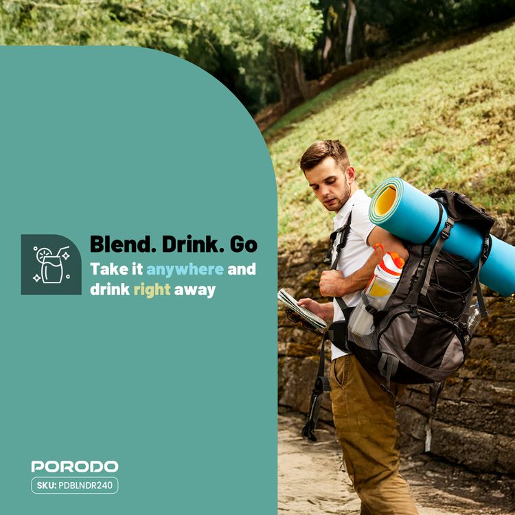 Porodo Lifestyle Nutrimix Dual-Spin Blender with 700mL Jar Capacity, Tritan Jar Material, 304 Stainless Steel Blade Material, 3× 2000mAh Battery Capacity, 3 Hours Charging Time, 30 Seconds Per Cycle Single Working Time, Safety Blade Cover - White