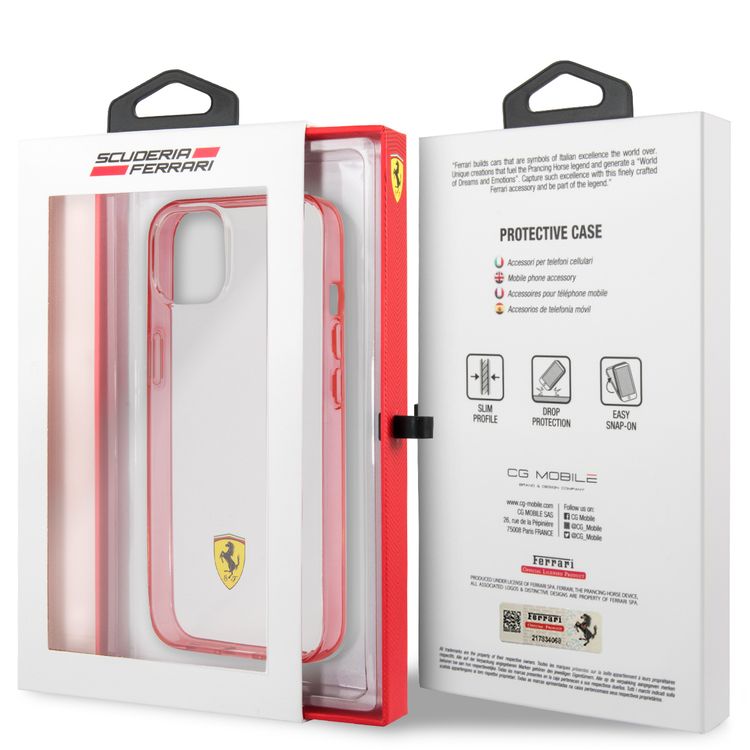 CG MOBILE Ferrari Transparent Case Print Logo Compatible for iPhone 13 Pro Max (6.7") Scratches Resistant, Easy Access to All Ports, Drop & Shock Absorption Protective Back Cover Suitable with Wireless Charging Officially Licensed