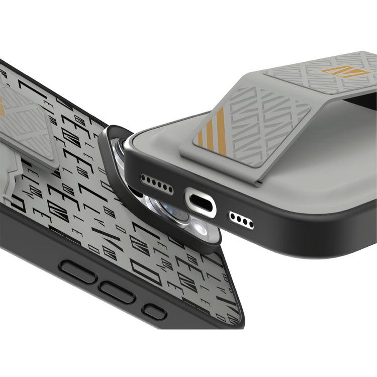 حافظة Levelo Morphix Gripstand مع حامل بطاقات لهاتف iPhone 16 Pro Max، حامل بطاقات مدمج، زوايا مقاومة للصدمات، ملمس نحيف بدون غطاء، حافة كاميرا مرتفعة، مادة فائقة المتانة - رمادي