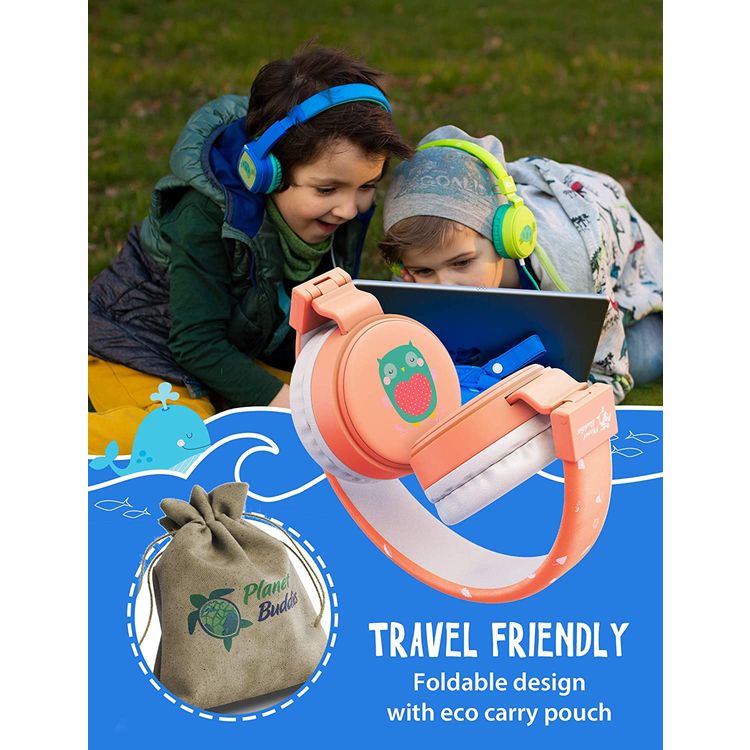 Planet Buddies Kids Wired Headphones with 85 dB Volume Limited, Plug and Play, Lightweight and Comfortable Design, 40 mm Driver Size, Adjustable Headband Suitable for Children (Whale) - Blue