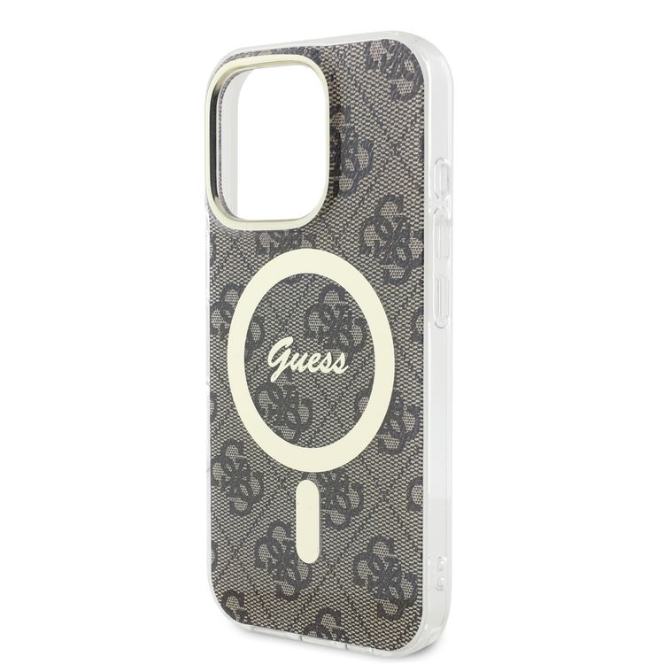 Guess MagSafe 4G Design HD Printing PC & TPU Case for iPhone 16 Pro Max, Lightweight, High-Quality Material, Drop Protection - Brown