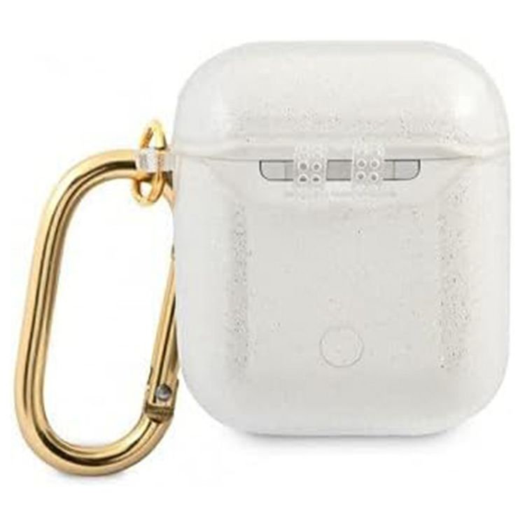Guess Glitter Case for AirPods 1&2 Generation with Accurate Cutouts, Easy Snap-on, Drop Protection, TPU Material, Lightweight - Transparent 