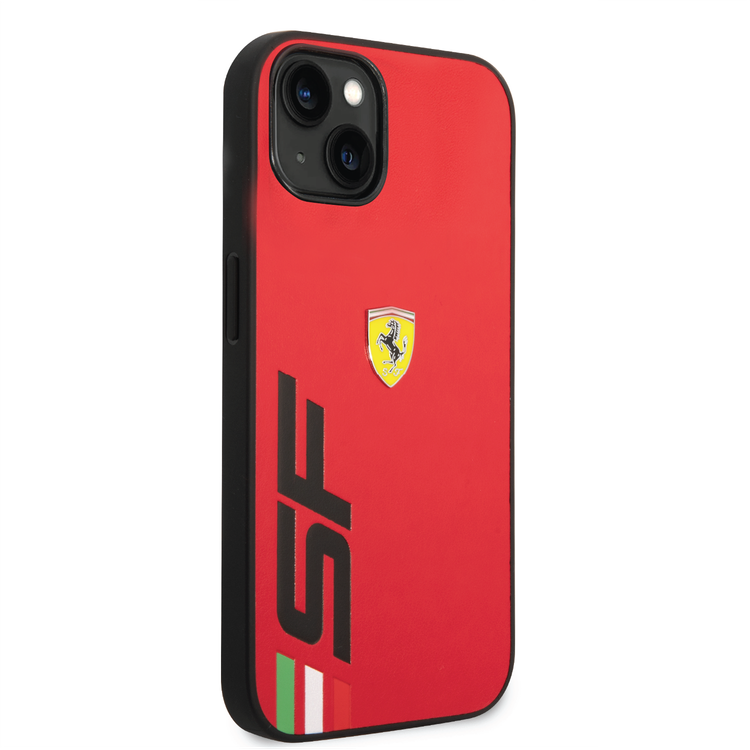 Ferrari PU Leather Case with Printed Big SF Logo iPhone 14 Plus Compatibility - Red