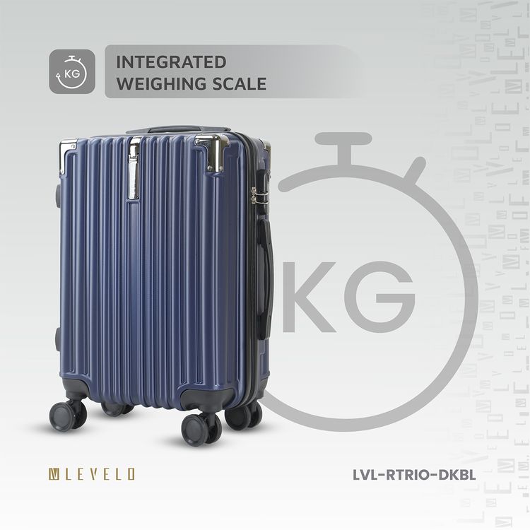 Levelo 3-Set ABS Luggage with Built-in Weighing Scale, Combination Lock, Iron Trolley, Double Wheels, Impact-Resistant Corners & Shock-Resistant, PP & Soft Rubber Handle - Dark Blue