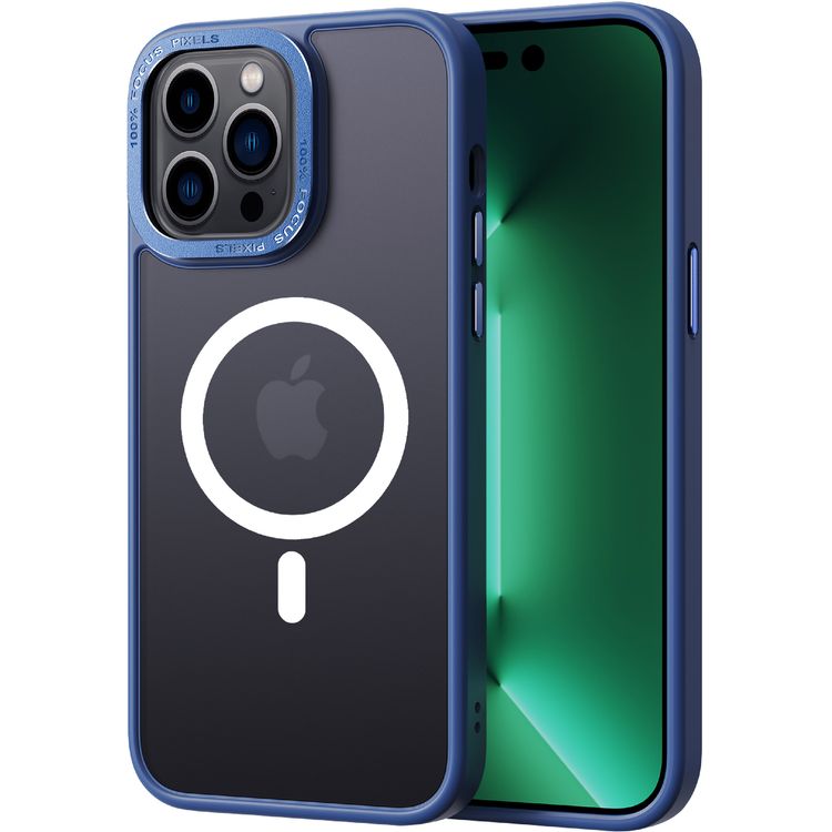 Comma Joy Elegant Metal Magnet Anti-Shock Case for iPhone 14 Pro - Blue