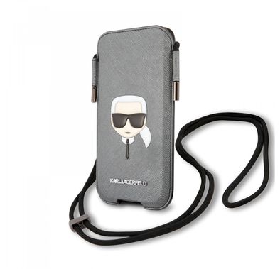 Karl lagerfeld PU Saffiano Pouch With Karl`s Head Large - Silver