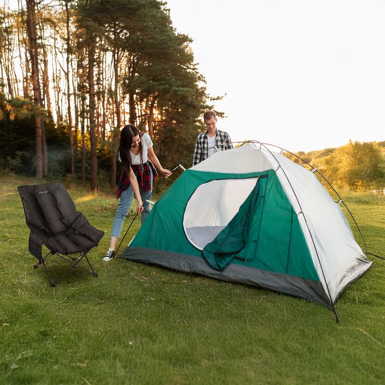 Green Lion Travix Camping Chair with Non-Slip Base, Large Side Pocket, Adjustable Backrest, High-Quality Fabric, Lightweight Design, Carry Bag Included - Black