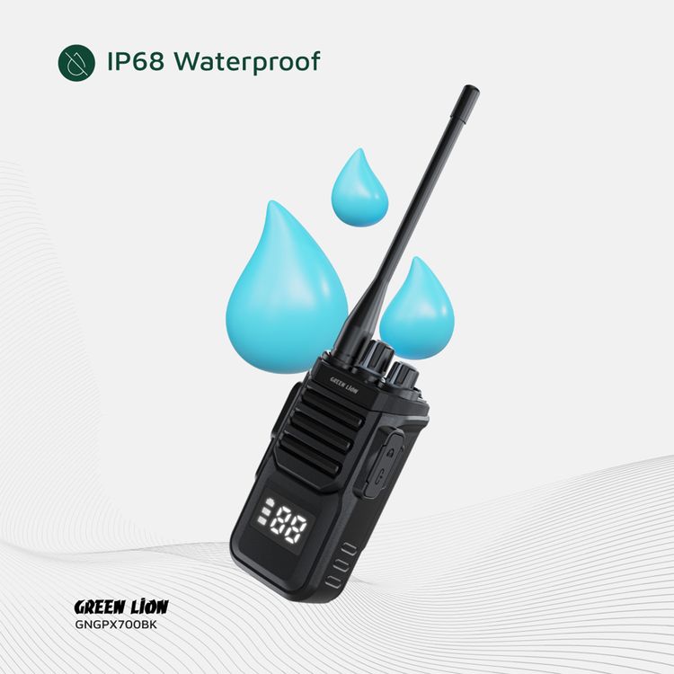 جهاز "جرين ليون GPX700 ووكي توكي" مع وقت تشغيل يصل إلى 6 أيام، يحتوي على 99 قناة تناظرية، ومدى إشارة يصل إلى 5 كيلومترات، وتقنية ANC، وسعة بطارية 3000 مللي أمبير، ووظيفة إنذار SOS.
