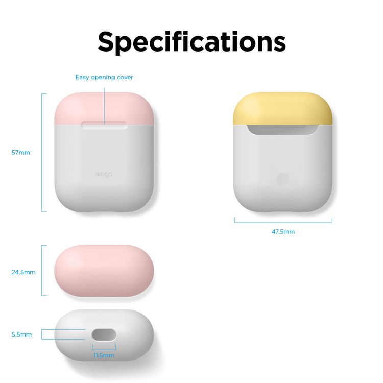 Elago Duo Silicone Case with Apple AirPods Case 1 & 2, Supports Wireless Chargers, Drop Resistant, Dustproof and Absorbing Protective Cover Body-White / Top-Pink, Yellow