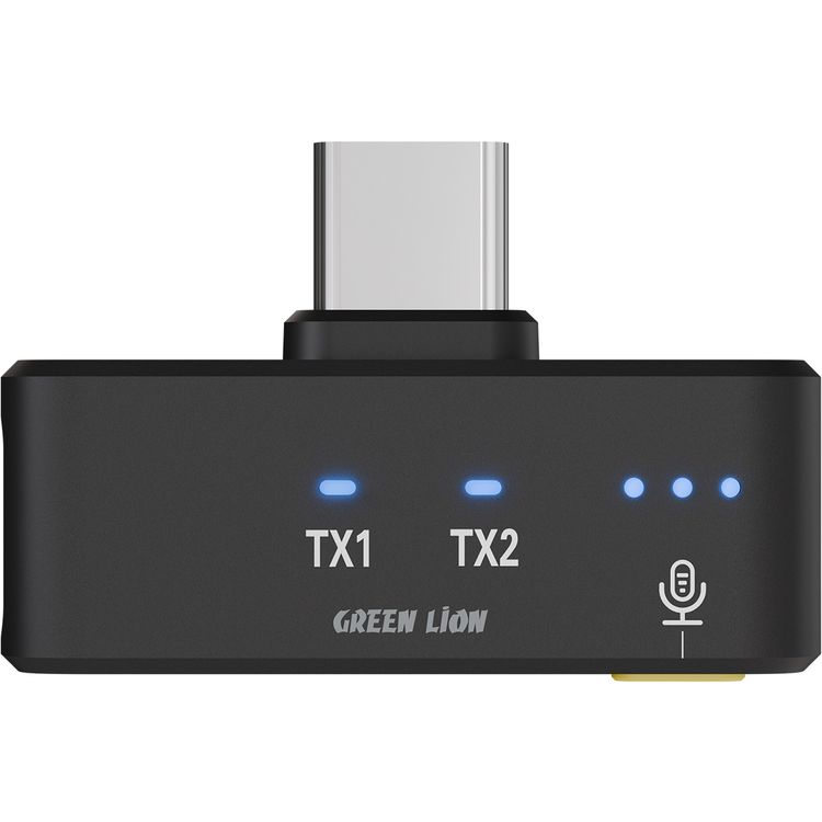 Green Lion GM-93X Microphone Compatible with Type-C Devices, 360° Pick up, Digital Transmission, 3-Level Volume, Plug & Play, 40m Working Distance, 2× Microphones, 1× Receiver, Reverb Mode, Up to 14 Hours Working Time with Case, Intelligent Noise Reduction, 1.5–2 Hours Charging Time - Black