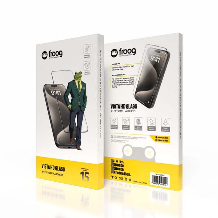 واقي شاشة Froog HD لهاتف iPhone 15، مضاد لبصمات الأصابع، مقاوم للماء، مقاوم للخدش - شفاف