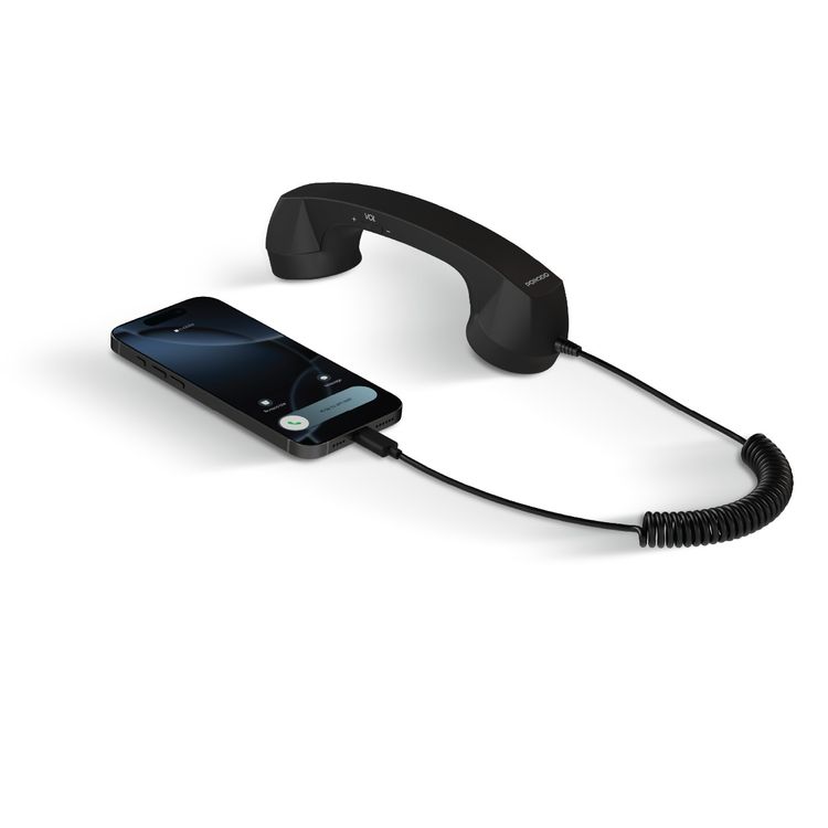 Porodo Classic Retro Phone Handset with Ergonomic Rubber, Advanced Noise Cancellation, ABS Material, 38mm Speaker, 2.5-Meter Cable - Black