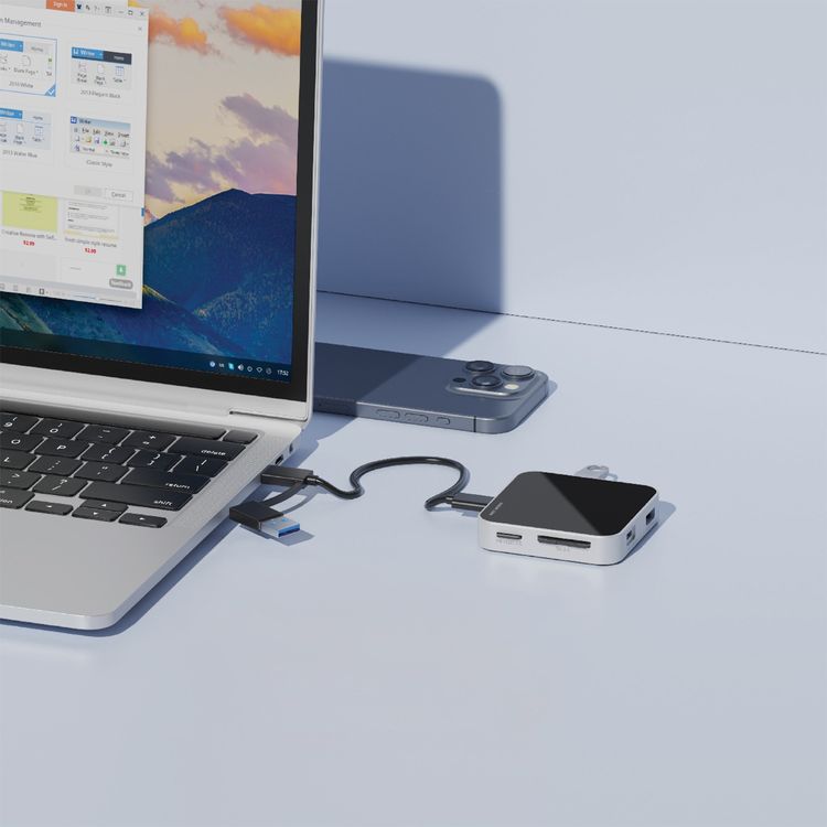 Green Lion 8-in-1 Hub with Multi-Device Support, USB-C Input, Up to 10Gbps Data Transfer Speed, 100W Power Delivery, Fast Charge, 8-Port Expansion - Black