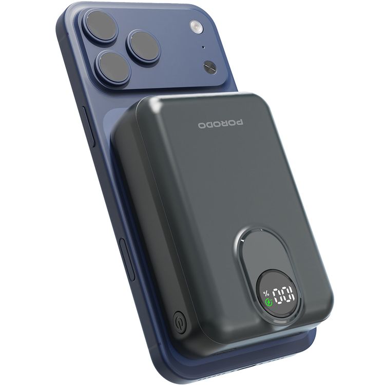 Porodo MAGNEX 20000mAh MagSafe Power Bank with PD 20W, Universal Compatibility, 15W Wireless Charging, Charging, USB-C & Lightning Input/Output - Black