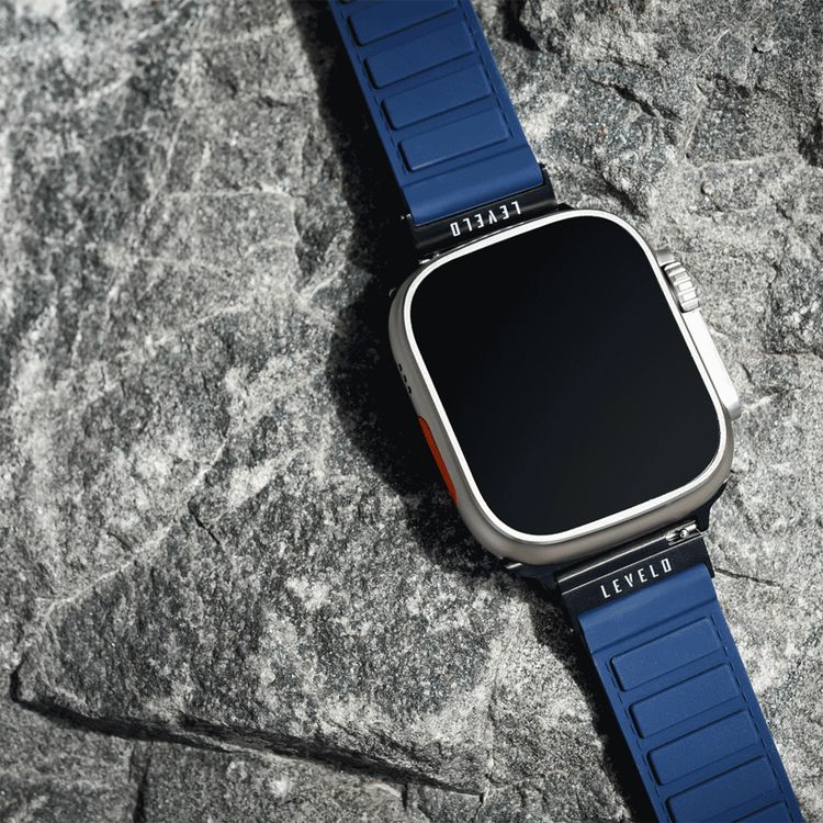 Levelo Vogue Silicone Watch Strap with Magnet for Apple Watch 49/45/22mm, Hypoallergenic Material, Compatible with SE, Series 8, 7, 6, 5 & 4, 360° Rotating Interface, Lightweight & Flexible Fit - Blue / Gray