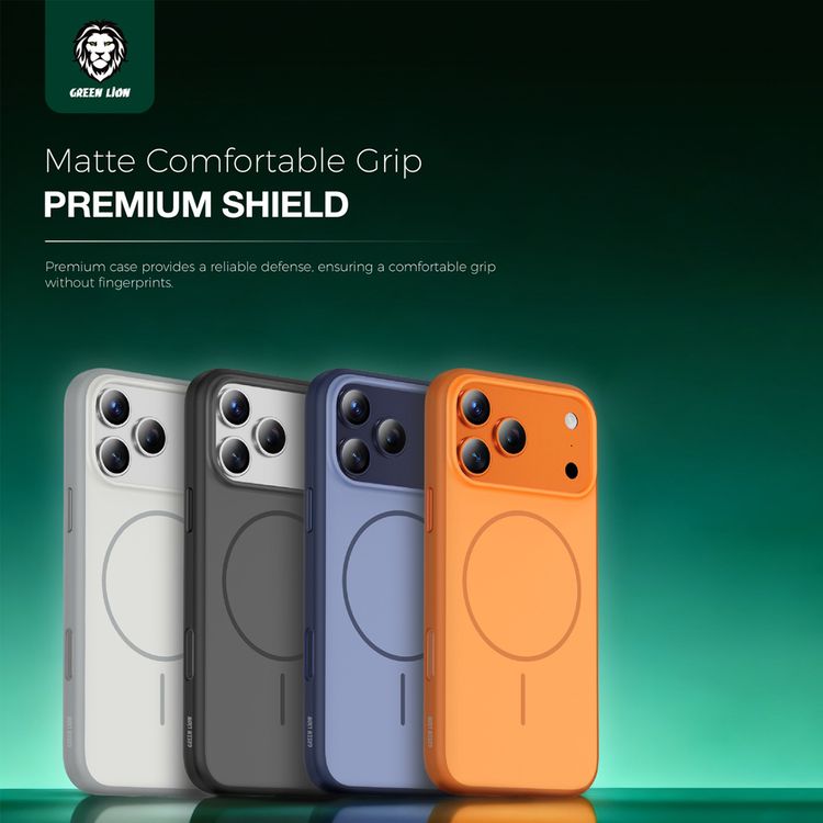 جراب Green Lion Patric MagSafe بلمسة نهائية مات ممتاز لهاتف iPhone 17 Pro Max، حماية من السقوط والكاميرا، قبضة مريحة، مضاد للاصفرار - برتقالي