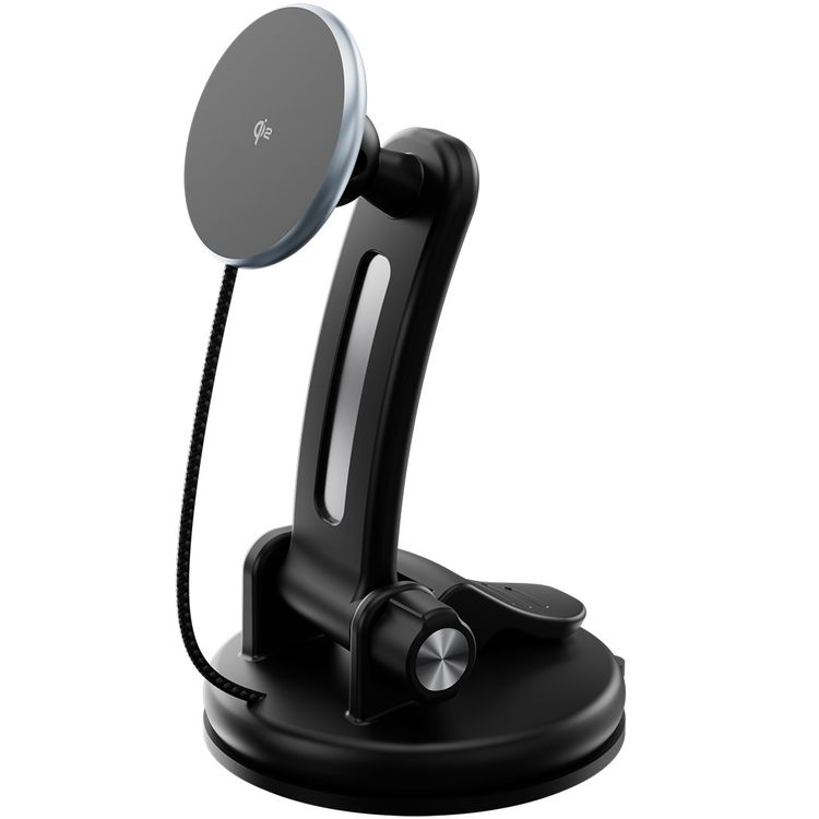 شاحن السيارة المغناطيسي باورولوجي إير ويف مع حامل للوحة القيادة وحامل لفتحة التهوية، بطاقة شحن للهاتف تبلغ 15 واط، وطاقة شحن للسماعات تبلغ 5 واط، شحن لاسلكي سريع Qi2، طول الكابل 1.2 متر، زاوية مشاهدة 360 درجة،