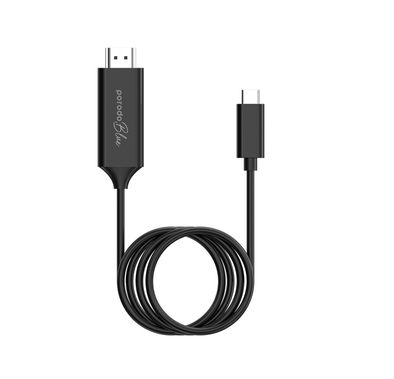 Porodo كابل Type-C إلى HDMI بدقة Ultra HD بطول 2 متر، مصنوع من النحاس عالي الجودة، فيديو بأعلى جودة، توصيل وتشغيل - أسود