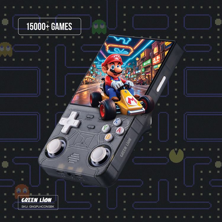 Green Lion GP ULTRA 4 Gaming Console with +15000 Games, Type-C Charging, 8W Built-in Speaker, Gamepad Connection, TF Card Storage, HDMI TV Output, 64GB Memory - Black